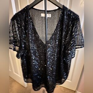 LOFT Shimmering Black Sequin Blouse